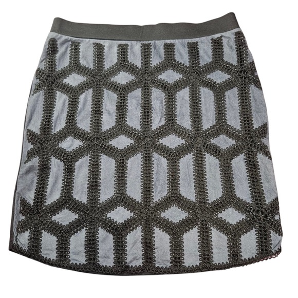 H&M Embroidered Skirt Womens Large Suede Textured Pencil Skirt‎ Boho Artsy Goth - Picture 1 of 6